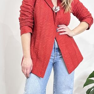 Vintage Romantic Femenine Red Silk Textured Blazer Jacket DB Life Elegant Basic